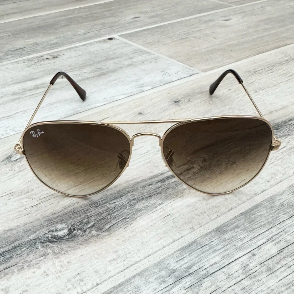 Ray-Ban Gold Gradient Brown Aviator Unisex Sunglasses 58MM